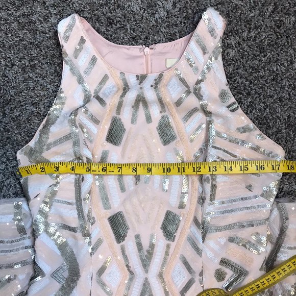 Aidan Mattox Blush Pink Fully Sequined Halter Neck Mini Cocktail Dress - Picture 11 of 12